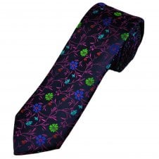 Tresanti Reale Navy Blue, Cerise Pink, Green & Blue Floral Pattern Men's Silk Designer Tie