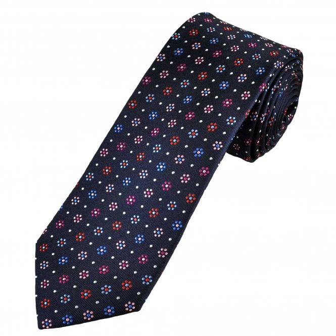 Tresanti Reale Navy Blue Flower & Dot Pattern Men's Silk Designer Tie