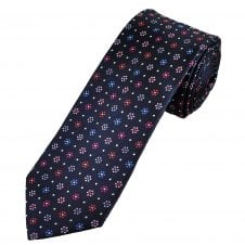 Tresanti Reale Navy Blue Flower & Dot Pattern Men's Silk Designer Tie