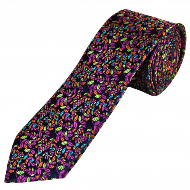 Tresanti Reale Navy Blue, Fuchsia, Pink, Green, Turquoise & Orange Floral Pattern Men's Silk Designer Tie