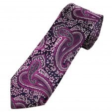 Tresanti Reale Navy Blue, Fuchsia, Pink, Silver & Grey Paisley Pattern Men's Silk Tie