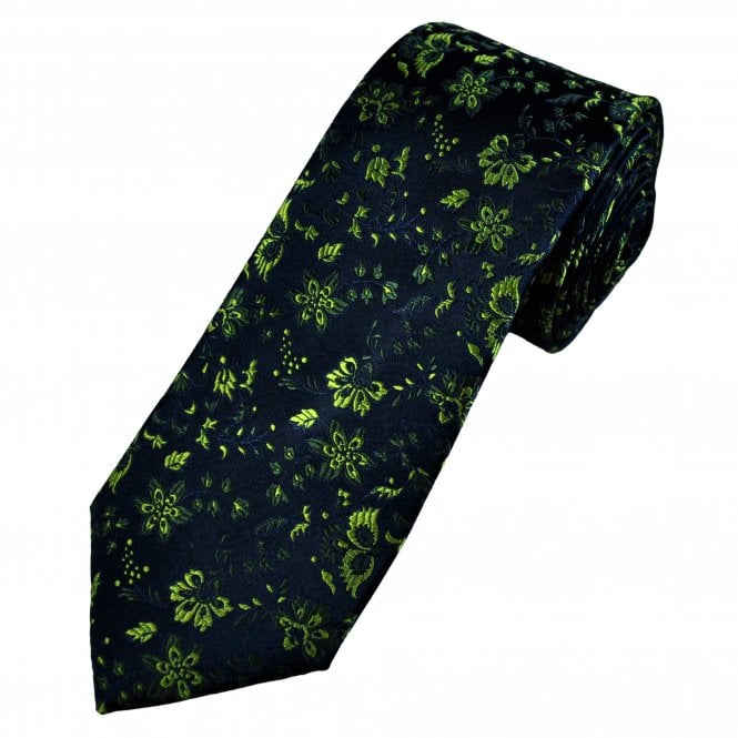 Tresanti Reale Navy Blue & Green Flower Patterned Men's Silk Tie