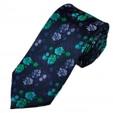 Tresanti Reale Navy Blue, Green, Turquoise, Purple & Lilac Flower Patterned Silk Designer Tie