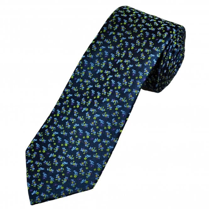 Tresanti Reale Navy Blue, Lilac, Green & Purple Floral Pattern Men's Silk Designer Tie