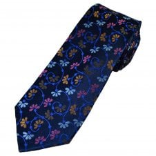 Tresanti Reale Navy, Blue, Pink & Brown Floral Pattern Men's Silk Designer Tie