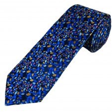 Tresanti Reale Navy, Blue, Pink, Copper & Silver Floral Pattern Men's Silk Designer Tie
