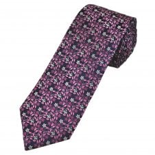 Tresanti Reale Navy Blue, Pink, Fuchsia & Silver Flower Pattern Men's Silk Tie