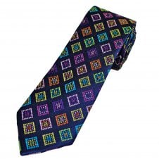 Tresanti Reale Navy Blue, Pink, Gold, Green, Turquoise & Orange Diamond Pattern Men's Silk Designer Tie