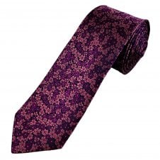 Tresanti Reale Navy Blue, Pink & Magenta Purple Flower Pattern Men's Silk Designer Tie