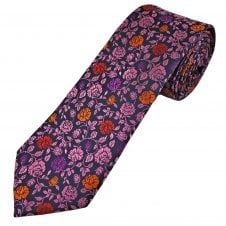 Tresanti Reale Navy Blue, Pink, Orange, Red & Fuchsia Flower Pattern Men's Silk Tie