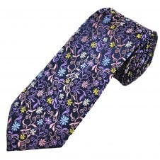 Tresanti Reale Navy Blue, Pink, Purple, Yellow, Blue & White Floral Pattern Men's Silk Designer Tie