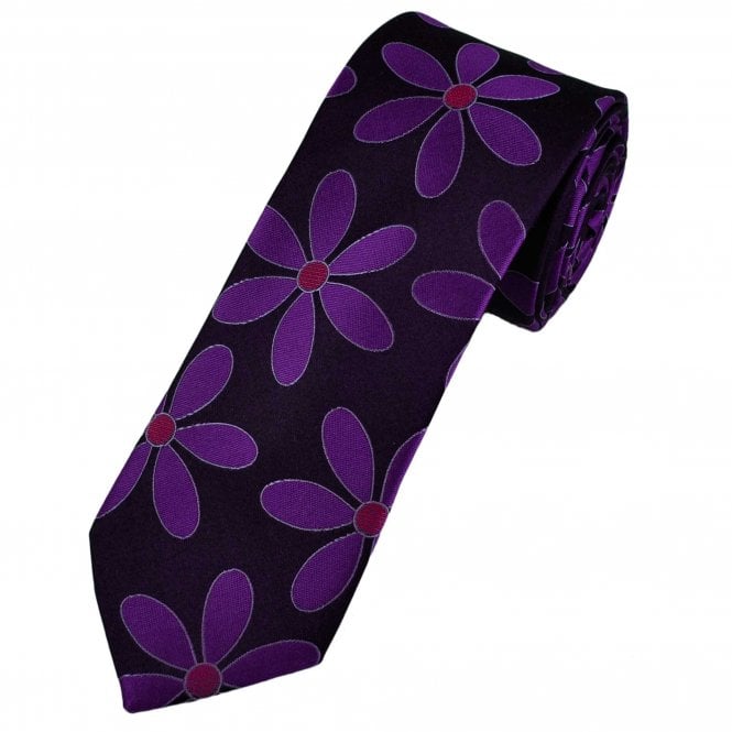 Tresanti Reale Navy Blue, Plum Purple & Fuchsia Pink Flower Patterned Men's Silk Tie