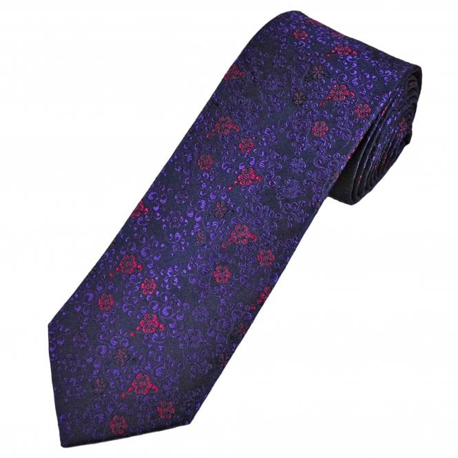 Tresanti Reale Navy Blue, Purple & Fuchsia Pink Floral Pattern Men's Silk Tie