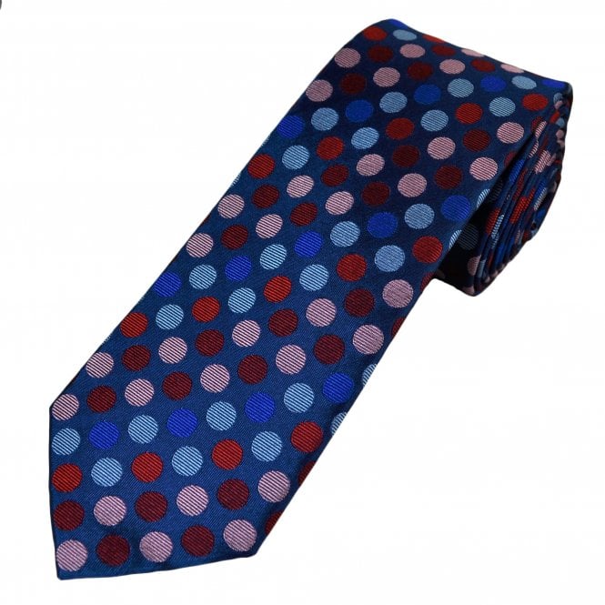 Tresanti Reale Navy Blue, Red, Pink, Blue & Silver Dot Pattern Men's Silk Designer Tie