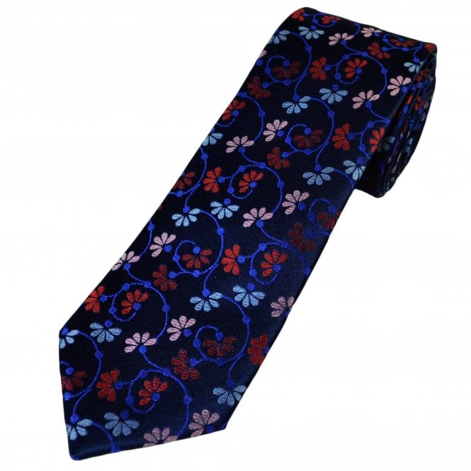 Tresanti Reale Navy, Blue, Red & Pink Floral Pattern Men's Silk Designer Tie