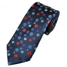 Tresanti Reale Navy Blue, Red & Purple Flower Pattern Men's Silk Designer Tie
