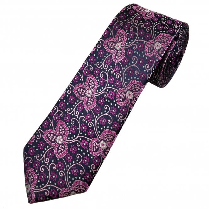 Tresanti Reale Navy Blue, Shades Of Pink & Silver Pattern Men's Silk Tie