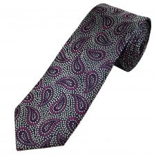 Tresanti Reale Navy Blue, Silver & Fuchsia Pink Dots & Paisley Pattern Men's Silk Tie