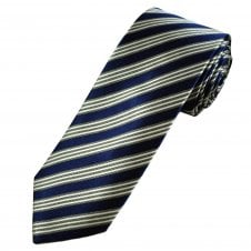Tresanti Reale Navy Blue, Silver & Grey Striped Silk Men's Designer Tie