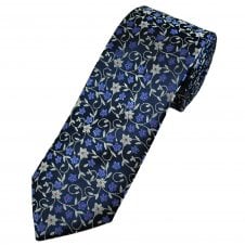 Tresanti Reale Navy Blue, Silver & Light Blue Floral Pattern Silk Men's Designer Tie