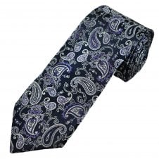 Tresanti Reale Navy Blue, Silver & Purple Paisley Pattern Men's Silk Designer Tie