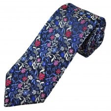 Tresanti Reale Navy, Blue, Silver, Red & Pink Floral Pattern Men's Silk Designer Tie