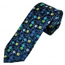 Tresanti Reale Navy Blue, Teal, Yellow & Green Flower Pattern Men's Silk Designer Tie