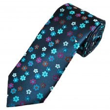 Tresanti Reale Navy Blue with Pink & Teal Flower Pattern Men's Silk Designer Tie