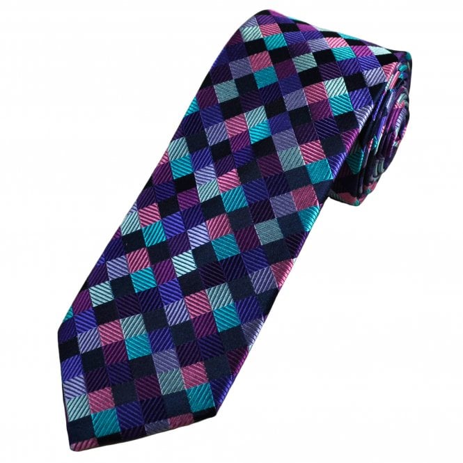 Tresanti Reale Navy Blue with Shades of Pink, Purple & Blue Diamond Pattern Men's Silk Designer Tie