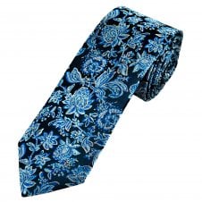Tresanti Reale Navy Blue with Silver & Blue Flowers Men's Silk Designer Tie