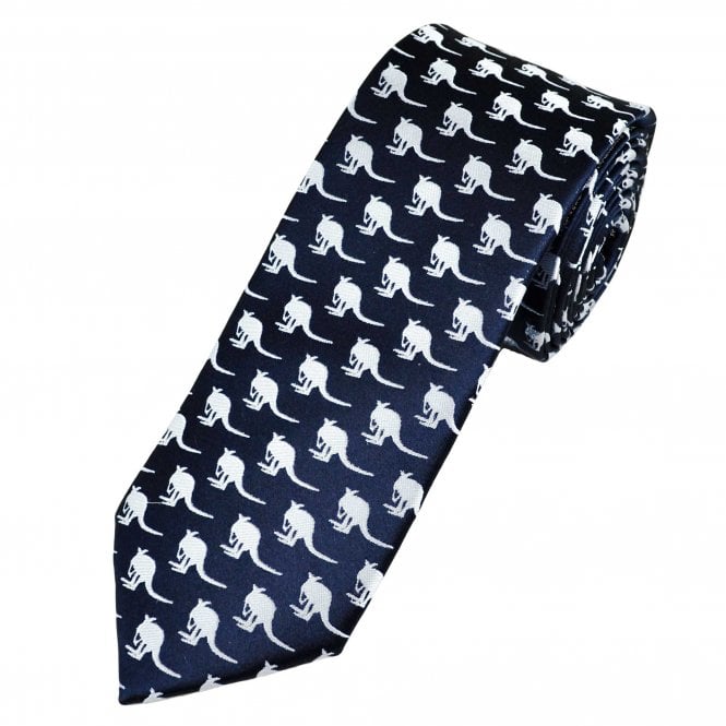 Tresanti Reale Navy Blue with Silver Kangaroo Men's Silk Designer Tie