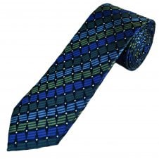 Tresanti Reale Navy, Bottle Green, Lime, Royal, Light Blue & White Patterned Men's Silk Designer Tie