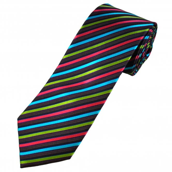 Tresanti Reale Navy, Bright Green, Aqua Blue, Bright Pink, Purple & Rust Orange Stripe Men's Silk Tie