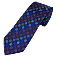 Tresanti Reale Navy, Brown, Dark Pink, Royal Blue & Silver Dot Pattern Men's Silk Designer Tie