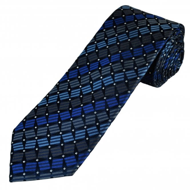 Tresanti Reale Navy, Brown, Grey, Royal, Light Blue & White Patterned Men's Silk Designer Tie