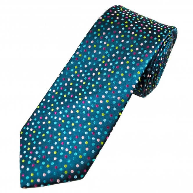 Tresanti Reale Navy, Green, Teal, Pink & Blue Polka Dot Men's Silk Designer Tie