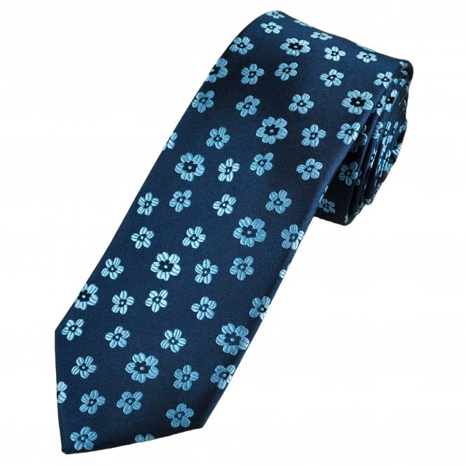 Tresanti Reale Navy & Light Blue Flower Pattern Men's Silk Designer Tie