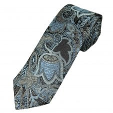 Tresanti Reale Navy, Light Blue, Silver Grey & Charcoal Tulip Pattern Men's Silk Tie