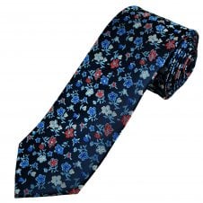 Tresanti Reale Navy, Light Blue, Silver, Royal & Red Floral Men's Silk Designer Tie