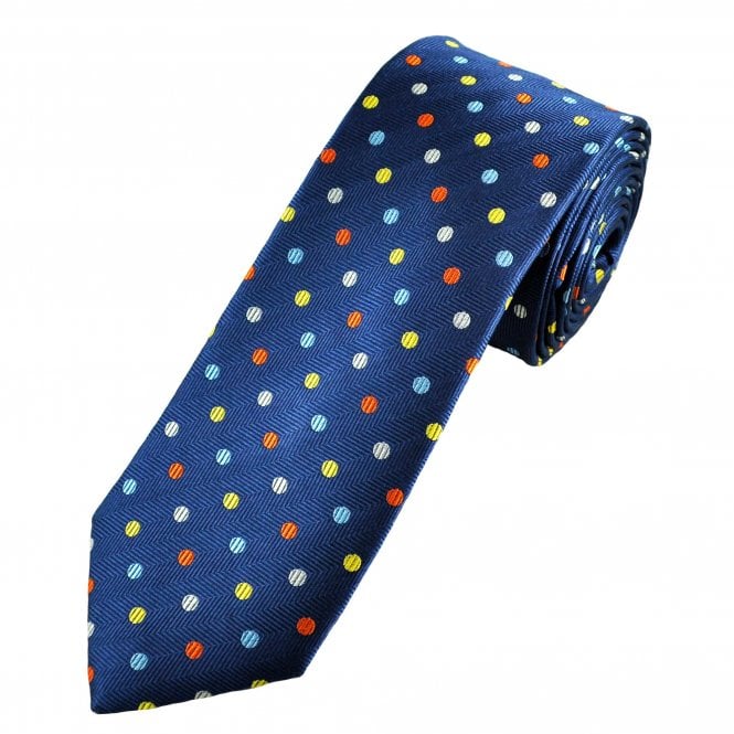 Tresanti Reale Navy, Orange, Yellow & Blue Polka Dot Men's Silk Designer Tie