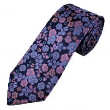 Tresanti Reale Navy, Pink, Light Blue & Purple Flower Pattern Men's Silk Designer Tie