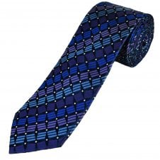 Tresanti Reale Navy, Plum, Lilac, Royal, Light Blue & White Patterned Men's Silk Designer Tie