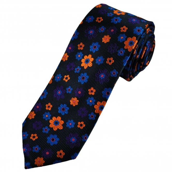Tresanti Reale Navy, Purple, Orange & Royal Blue Flower Patterned Men's Silk Tie