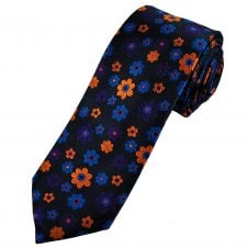 Tresanti Reale Navy, Purple, Orange & Royal Blue Flower Patterned Men's Silk Tie