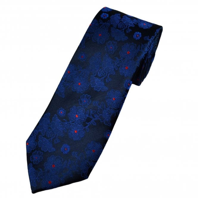 Tresanti Reale Navy, Royal Blue & Red Floral Pattern Silk Men's Designer Tie