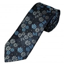 Tresanti Reale Navy, Silver Grey & Blue Flower & Butterfly Patterned Men's Silk Tie
