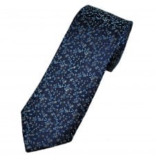 Tresanti Reale Navy, Silver, Light Blue & Grey Floral Pattern Silk Men's Designer Tie