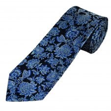 Tresanti Reale Navy, Silver, Royal & Light Blue Floral Pattern Men's Silk Designer Tie