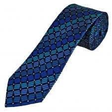 Tresanti Reale Navy, Teal, Turquoise, Royal, Light Blue & White Patterned Men's Silk Designer Tie