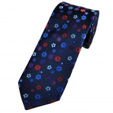 Tresanti Reale Navy with Shades of Blue & Red Flower Pattern Men's Silk Designer Tie